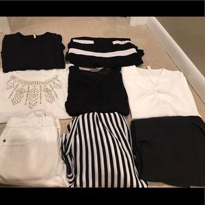 Bundle 8pcs sz S Clothes black & white top pants